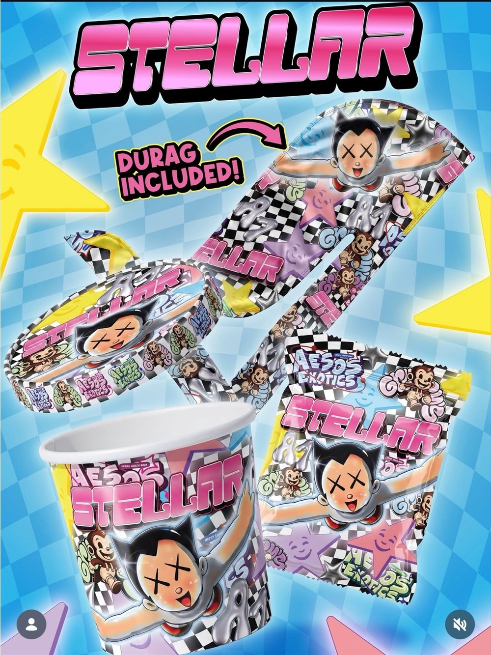 Stellar Graphic Ice Cream Silky Durag- Pink Accent